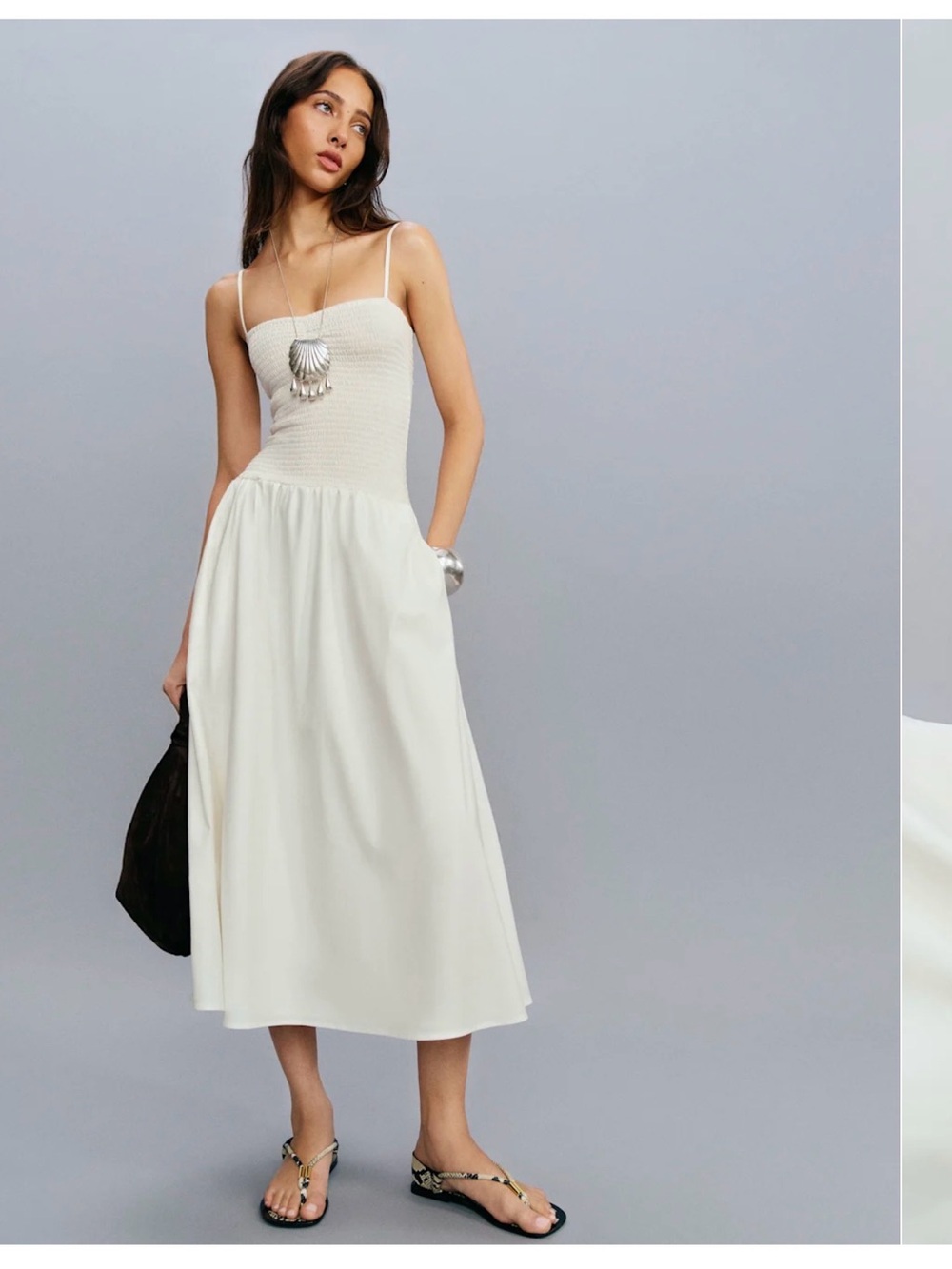 Reformation Nellie Smocked Midi Dress with Spaghetti Straps